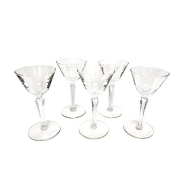 RARE Antiq Collectible Crystal Aperitif Cordial Stemware w/Hexagon Stem Set of 5 - Picture 1 of 4
